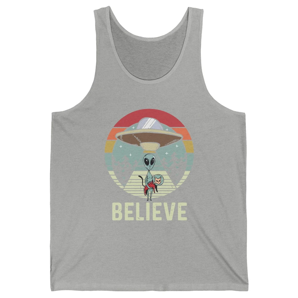 Vintage Alien UFO Funny Cat Alien Flying Saucer Abduction Unisex Jersey Tank