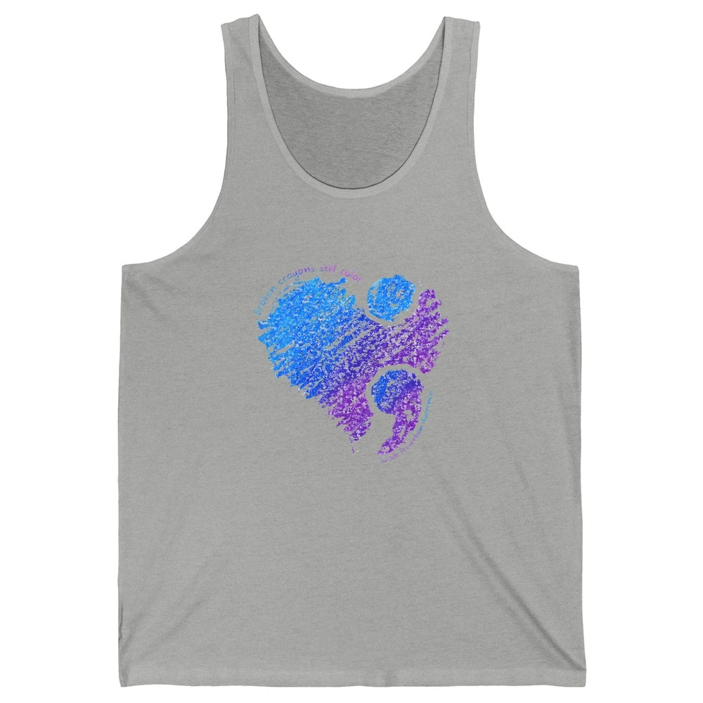 Semicolon Turquoise Blue Ribbon Heart Suicide Prevention Unisex Jersey Tank