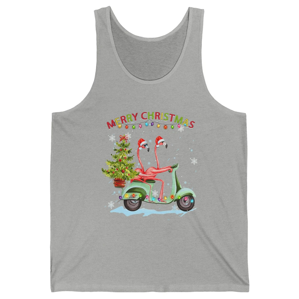 Merry Christmas Flamingos Santa Hat Xmas Lights Motorbike Unisex Jersey Tank