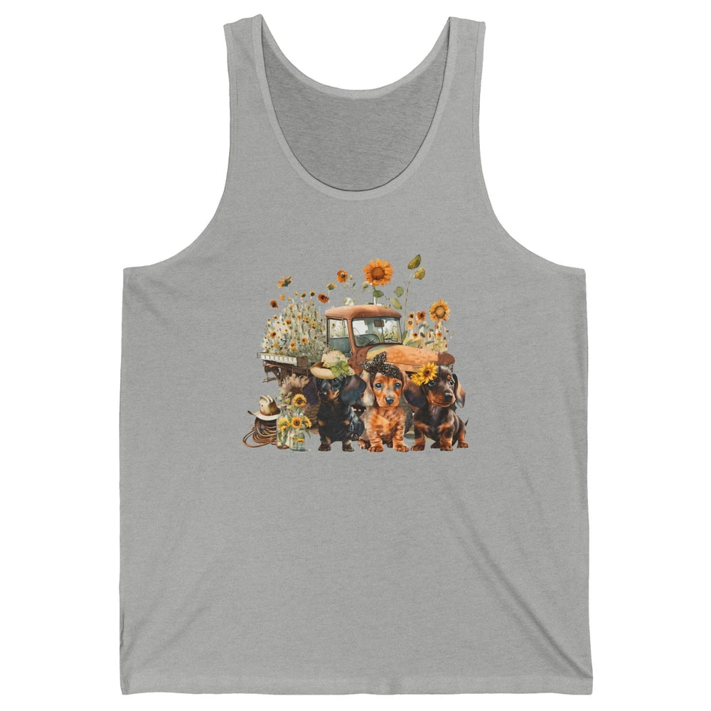 Vintage Truck And Sunflower Dachshund Mom Dachshund Lovers Unisex Jersey Tank