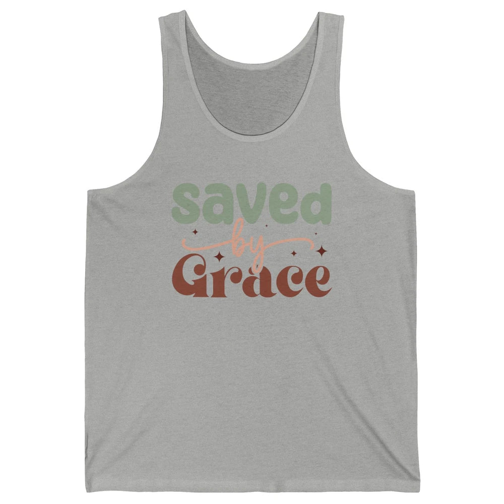 Boho Saved By Grace Jesus Christian Bible Verse Aesthetic Unisex Jersey Tank