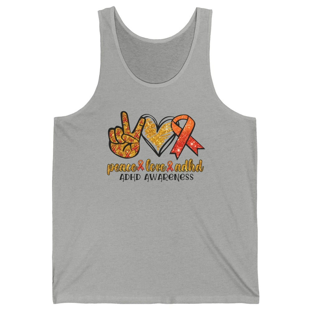 ADHD Awareness Month Peace Love ADHD Orange Ribbon Unisex Jersey Tank