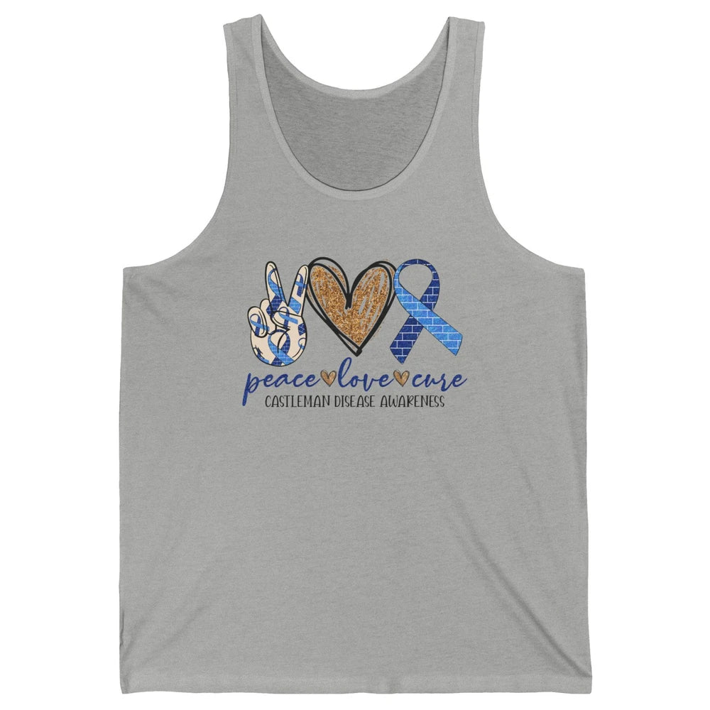 Castleman Disease Awareness Peace Love Cure Blue Ribbon Unisex Jersey Tank