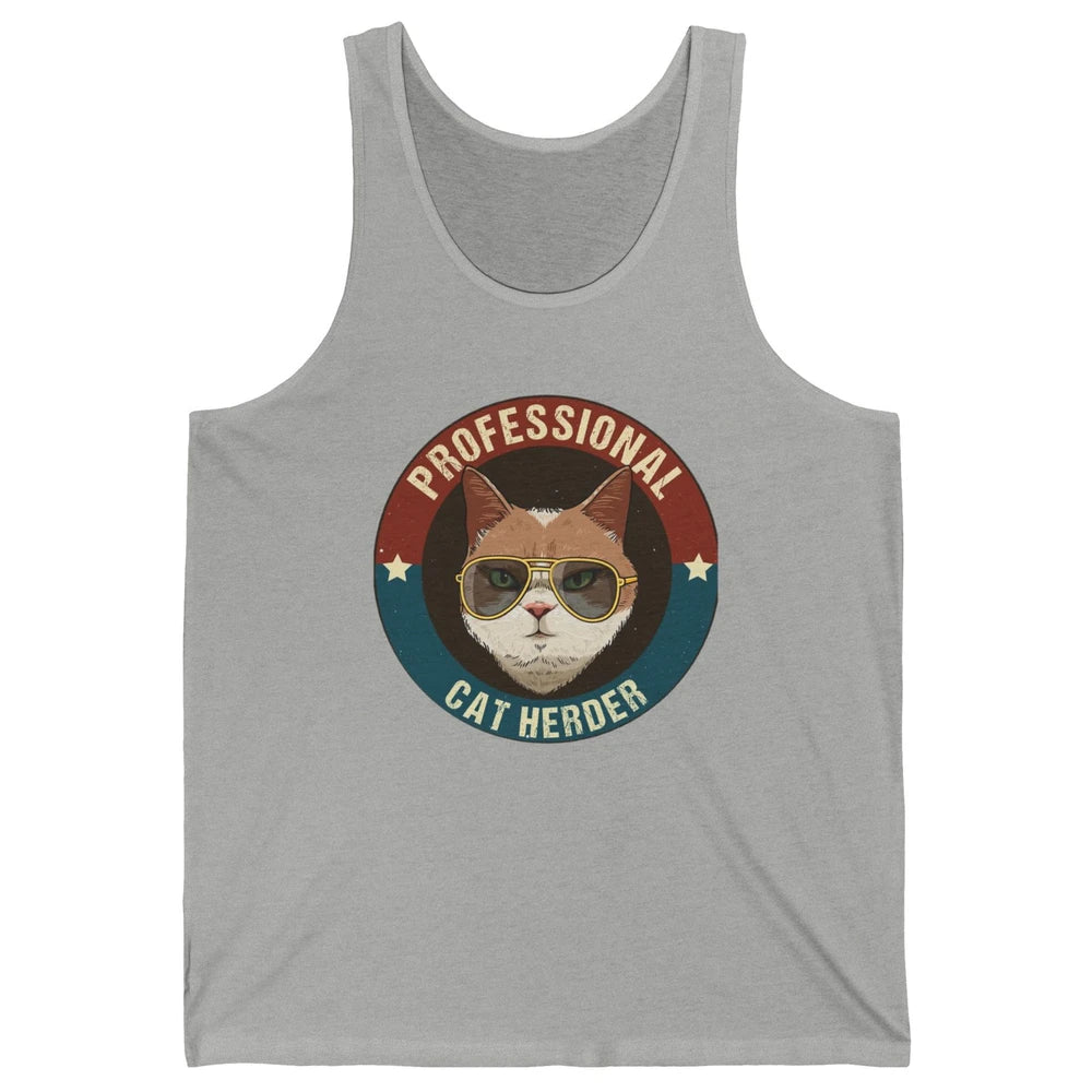 Vintage Cat Glasses Professional Cat Herder Cat Mom Cat Dad Unisex Jersey Tank