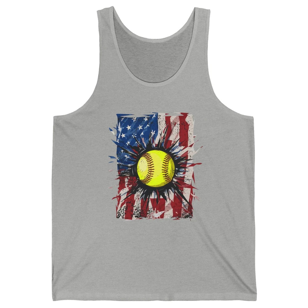 Retro US Flag Softball July 4th Baseball Players Patriotic Unisex Jersey Tank