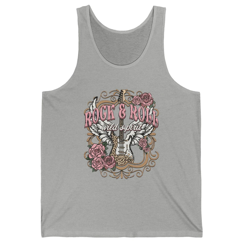 Vintage Rock Roll Wild Spirit Leopard Guitar Floral Western Unisex Jersey Tank