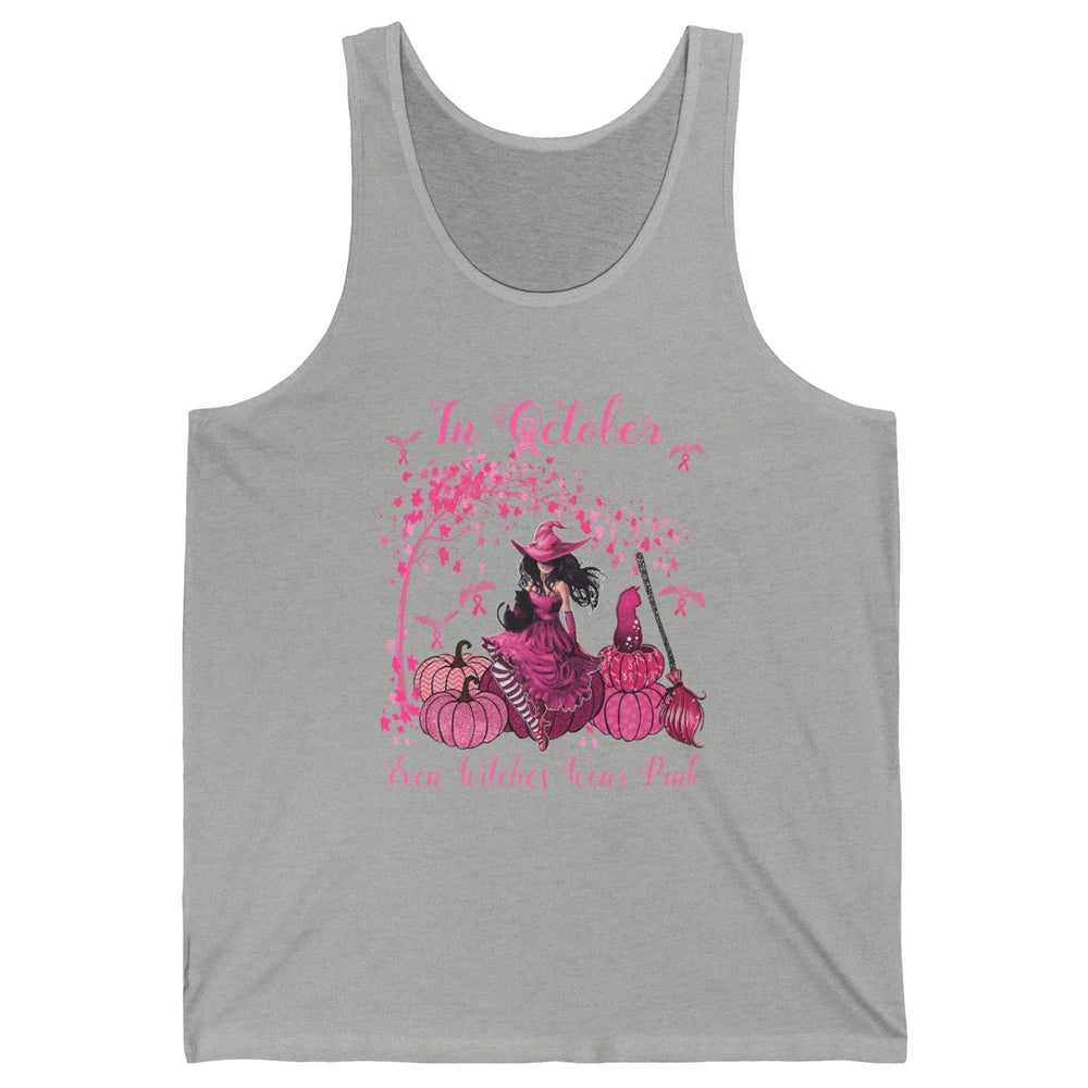 Breast Cancer In October Even Witches Wear Pink Ribbon Fall Unisex Jersey Tank