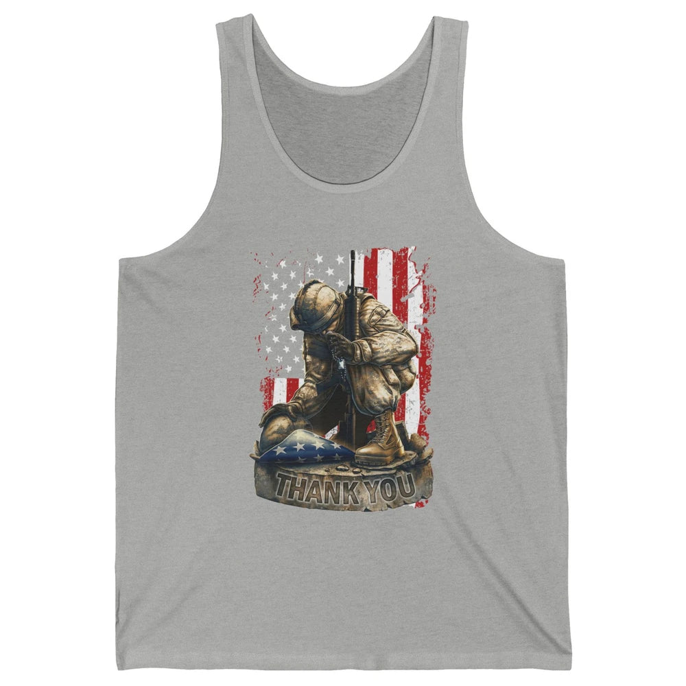 Vintage US Flag Veteran Thank You Military Boot Memorial Day Unisex Jersey Tank