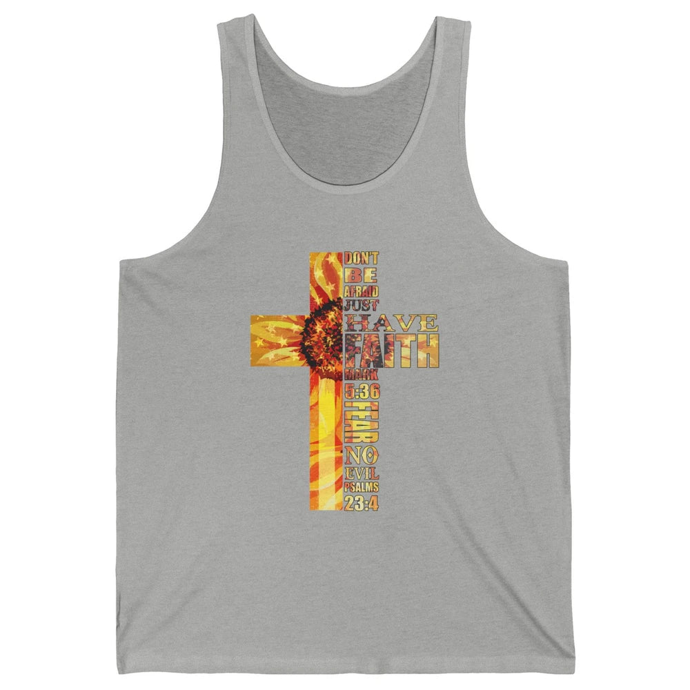 Sunflower Faith Cross Fear No Evil Christian US Flag Unisex Jersey Tank