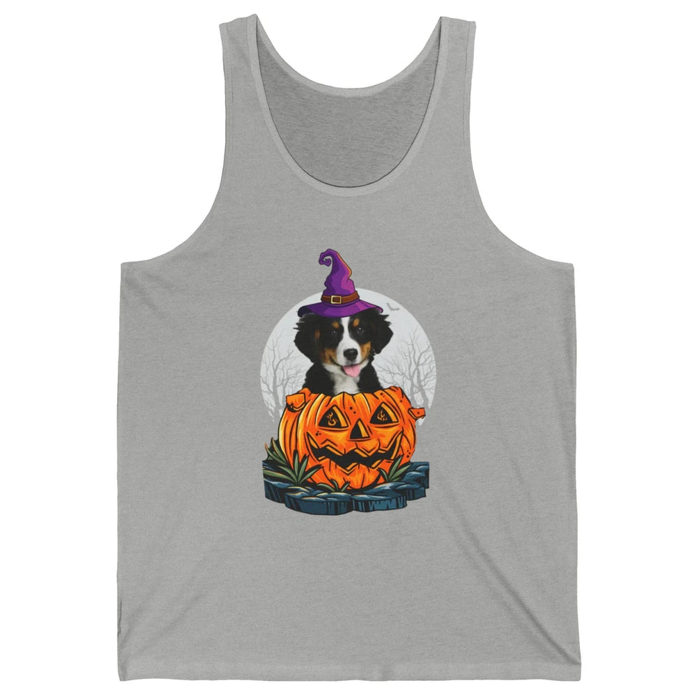 Bernese Mountain Dog Witch Pumpkin Halloween Spooky Season Unisex Jersey Tank