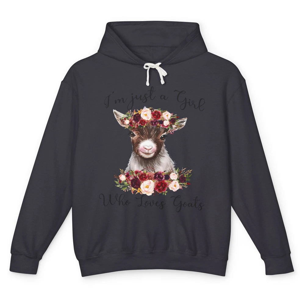 Funny Floral Goat Mom Just A Girl Who Loves Goats Farmers Unisex Lightweight Hoodie