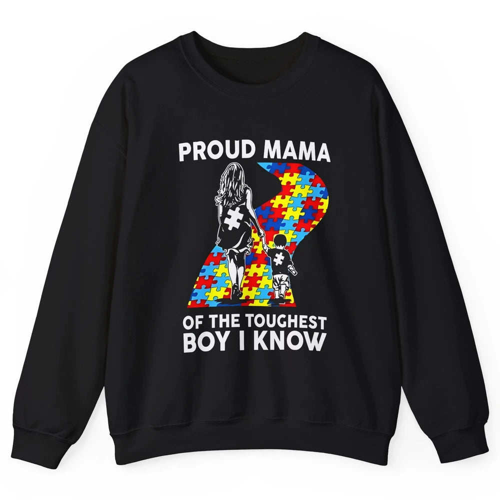 Autism Mom Proud Mama Of The Toughest Boy I Know Autism Unisex Crewneck Sweatshirt