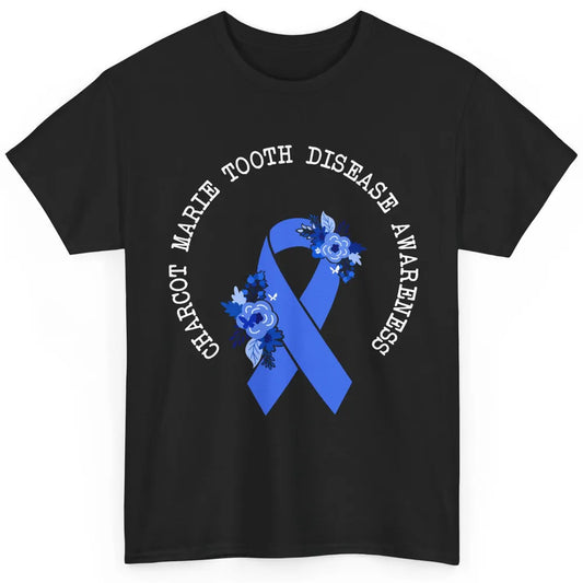 Charcot-marie-tooth Disease Awareness Floral Blue Ribbon Classic Unisex T-Shirt