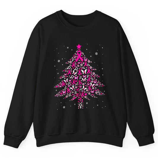 Breast Cancer Pink Ribbon Xmas Tree Breast Cancer Christmas Unisex Crewneck Sweatshirt