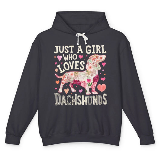 Floral Wiener Just A Girl Who Loves Dachshund Dog Mom Gift Unisex Lightweight Hoodie