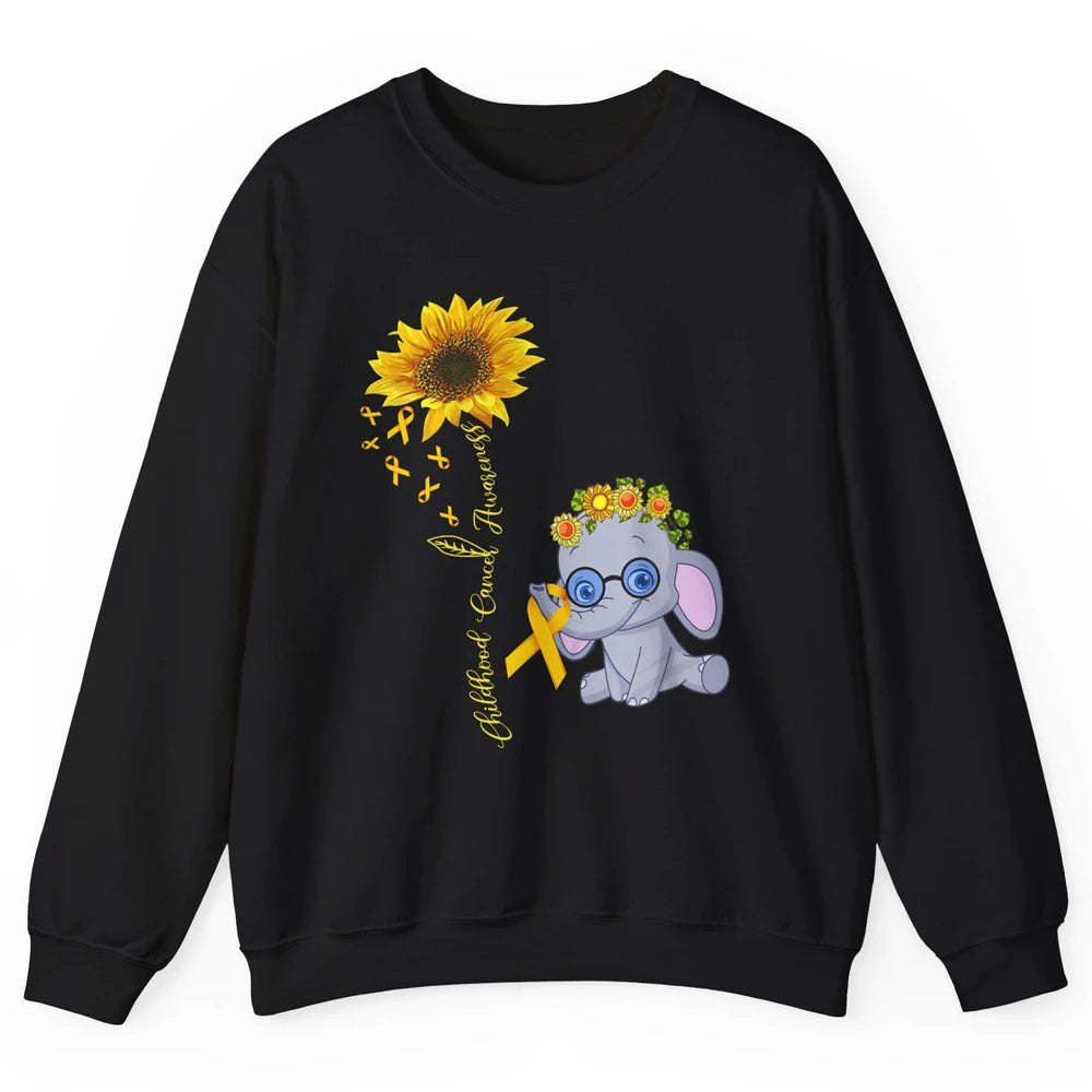 Sunflower Baby Elephant Childhood Cancer Awareness Ribbon Unisex Crewneck Sweatshirt