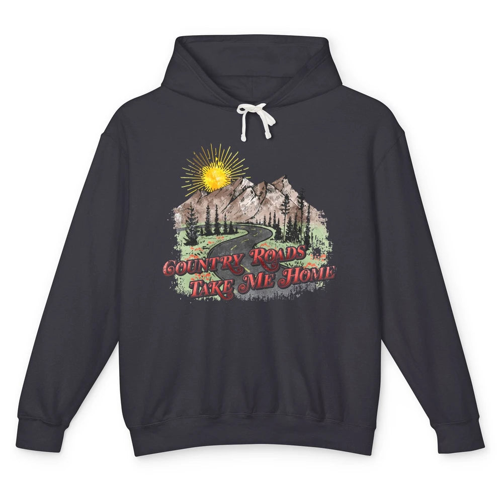 Retro Mountain Sunset Country Roads Take Me Home Western Unisex Lightweight Hoodie