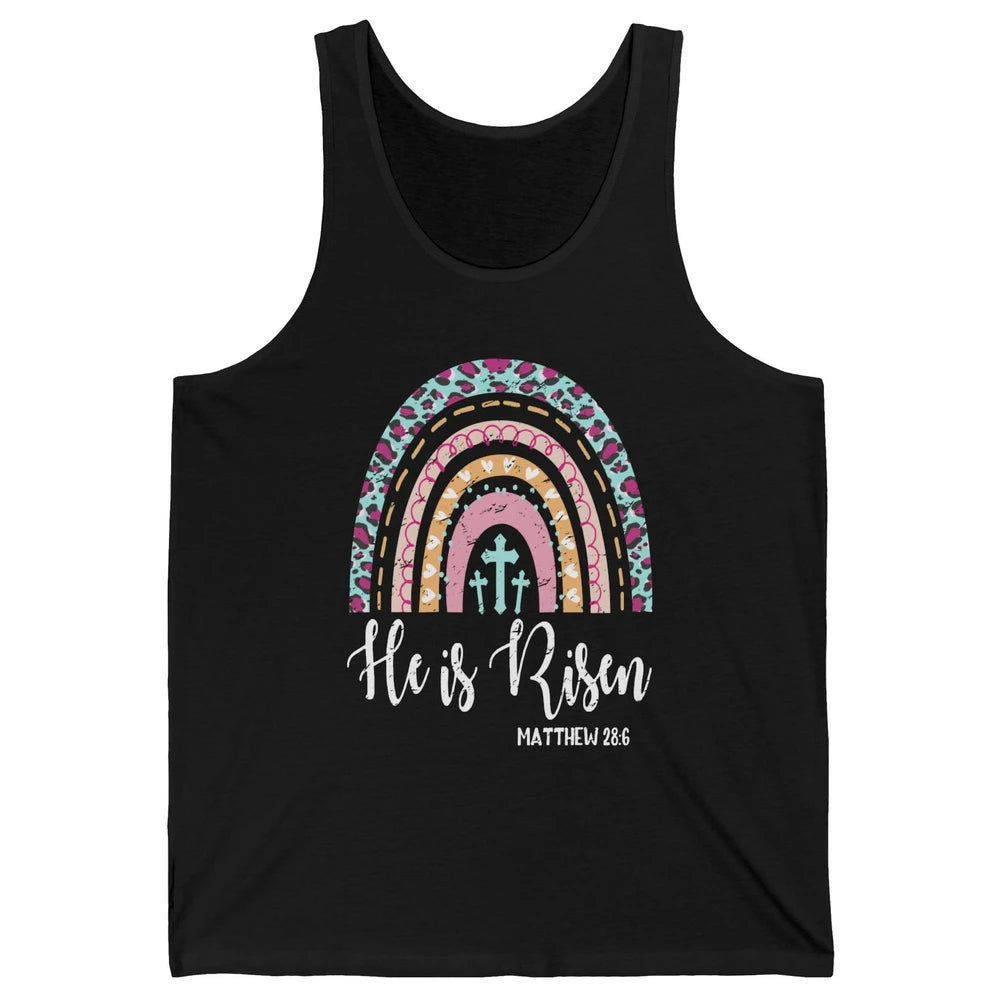 Boho Rainbow He Is Risen Leopard Western Christian Western Unisex Jersey Tank