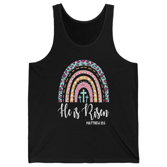 Boho Rainbow He Is Risen Leopard Western Christian Western Unisex Jersey Tank