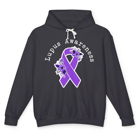 Lupus Awareness Support Floral Purple Ribbon Lupus Month Unisex Lightweight Hoodie