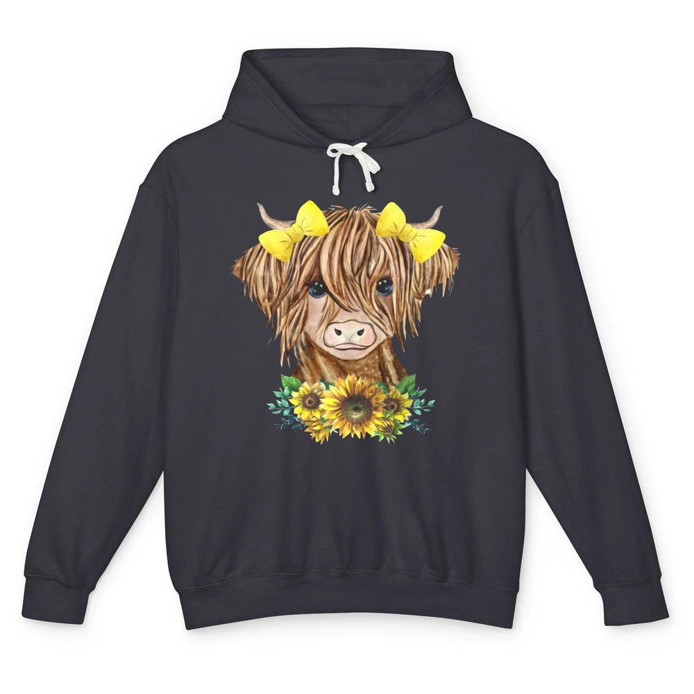 Baby Highland Cow Sunflower Western Country Heifer Cattles Unisex Lightweight Hoodie