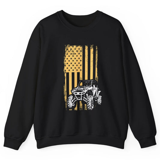 Retro UTV American Flag 4 Wheel Mud Riding SXS Life Offroad Unisex Crewneck Sweatshirt