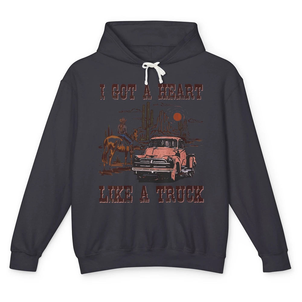 Western Sunset Cowgirl I Got Heart Like Truck Rodeo Cactus Unisex Lightweight Hoodie