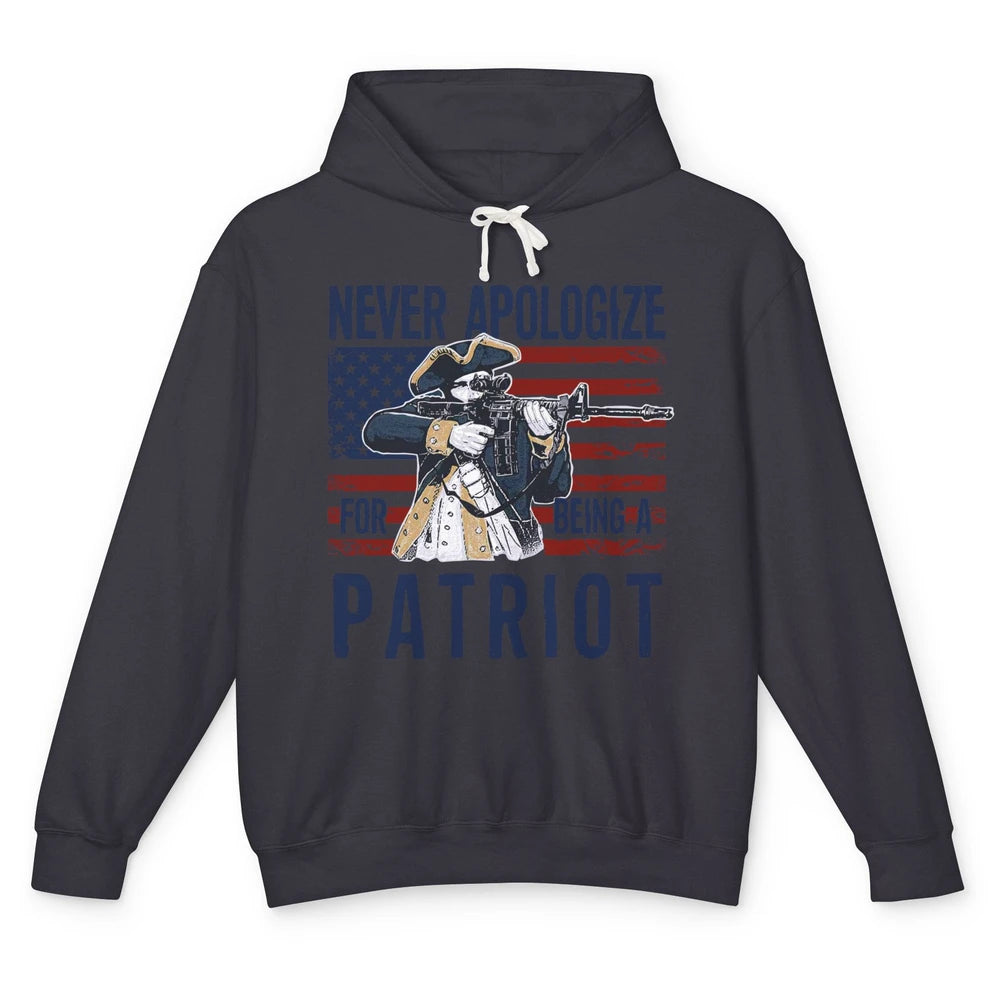 Never Apologize For Being A Patriot US Flag American Pride Unisex Lightweight Hoodie