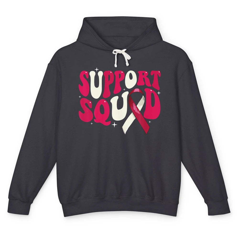 Groovy Support Squad Throat Cancer Awareness Burgundy White Unisex Lightweight Hoodie