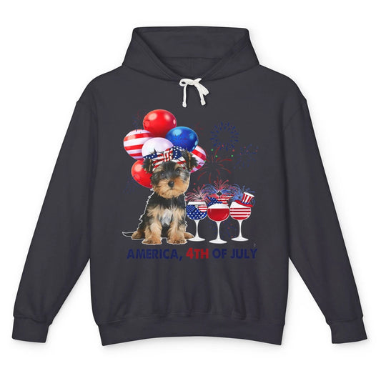 Yorkshire Terrier Wine 4th Of July Firework Celebrate Yorkie Unisex Lightweight Hoodie