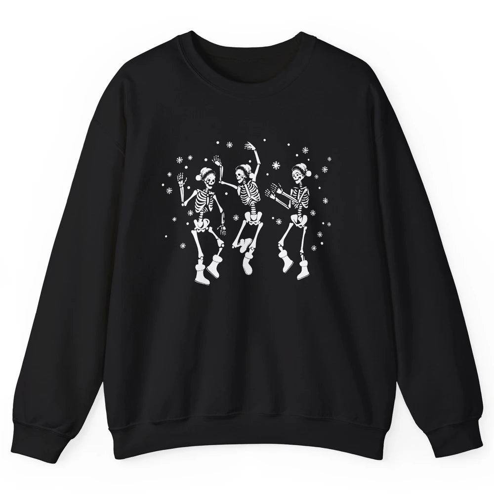 Funny Skeleton Christmas Dancing Snowflakes Santa Skeleton Unisex Crewneck Sweatshirt