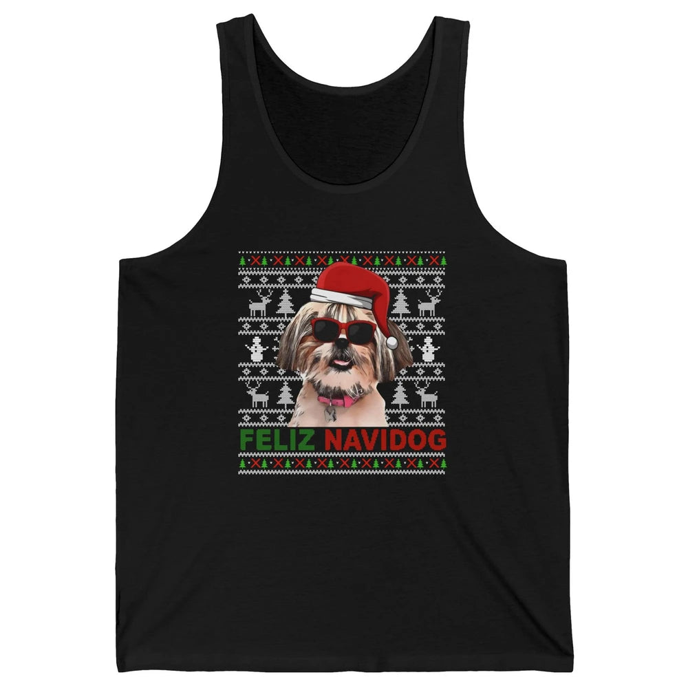 Funny Santa Shih Tzu Dog Feliz Navidog Christmas Tree Ugly Unisex Jersey Tank