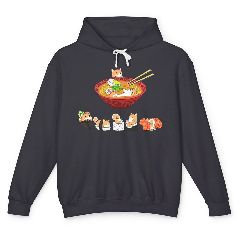 Funny Shiba Inu Sushi Ramen Bowl Cute Japanese Kawaii Dog Unisex Lightweight Hoodie