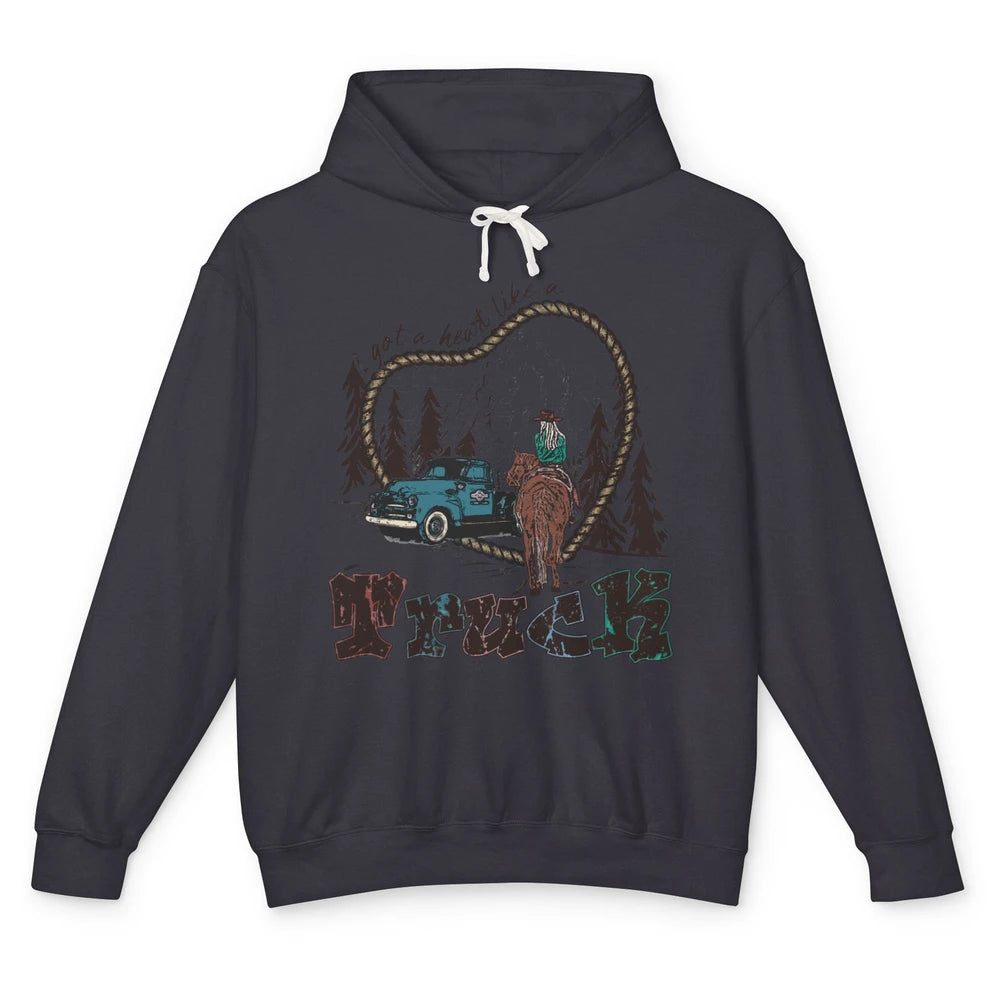 Retro Cowgirl Riding Got A Heart Like Truck Western Country Unisex Lightweight Hoodie