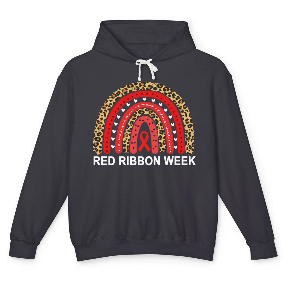 Leopard In October We Wear Red Ribbon Week Rainbow Drug Free Unisex Lightweight Hoodie