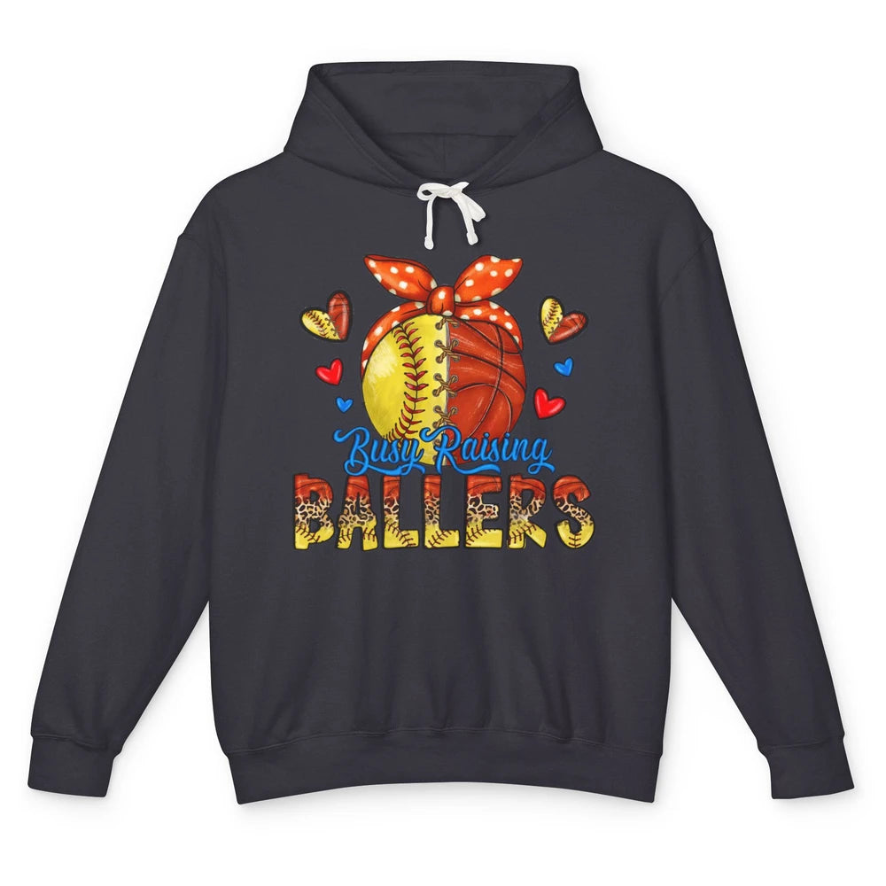 Busy Raising Ballers Softball And Basketball Mom Leopard Unisex Lightweight Hoodie