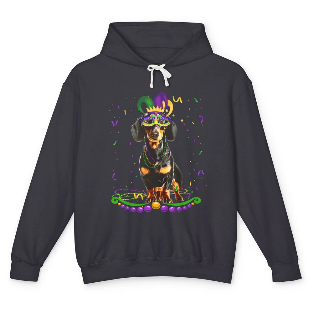 Mardi Gras Dachshund Wearing Carnival Mask Festival Dog Mom Unisex Lightweight Hoodie