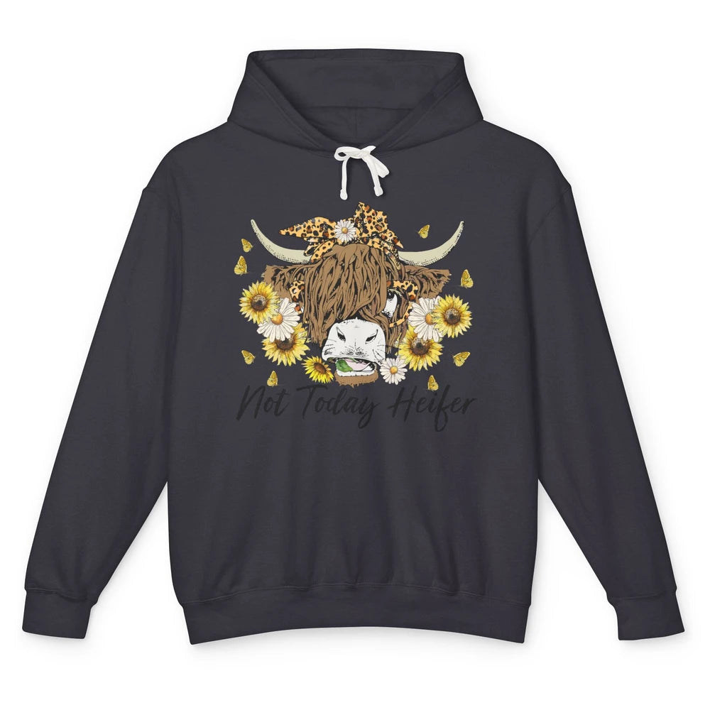 Leopard Highland Cow Bandana Not Today Heifer Western Farmer Unisex Lightweight Hoodie