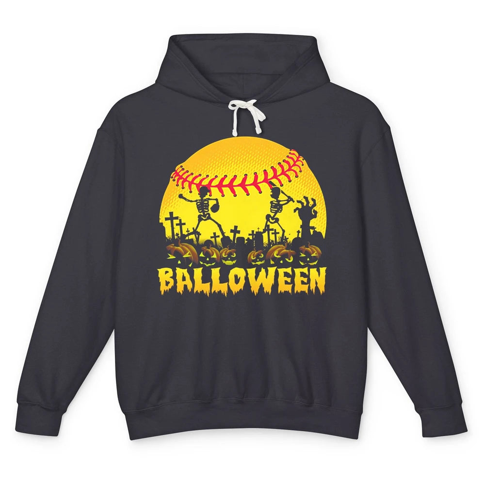 Skeleton Softball Balloween Halloween Baseball Scary Costume Unisex Lightweight Hoodie