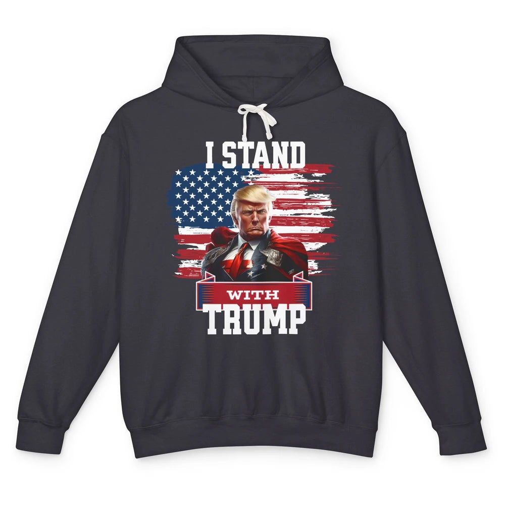 Retro US Flag I Stand With Donald Trump Return 2024 Patriot Unisex Lightweight Hoodie