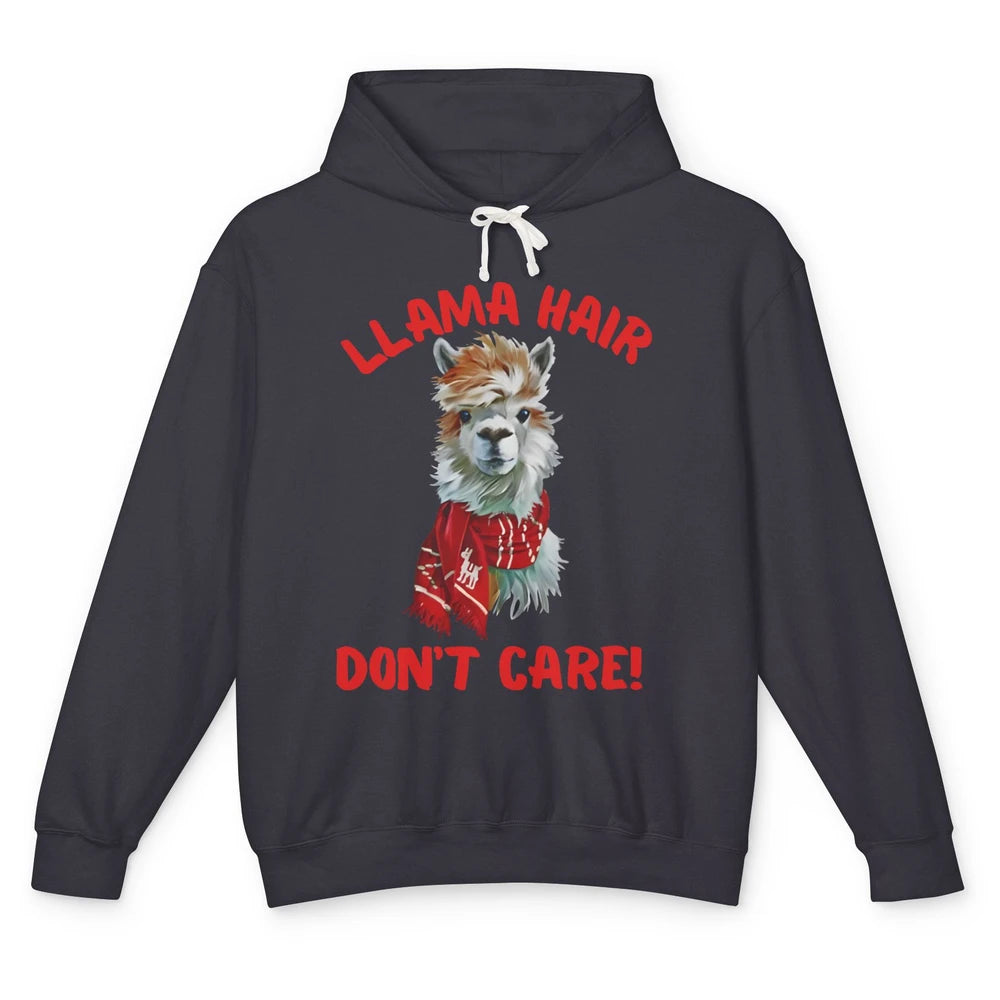 Llama Hair Dont Care Funny Farm Animal Cool Alpaca Winter Unisex Lightweight Hoodie