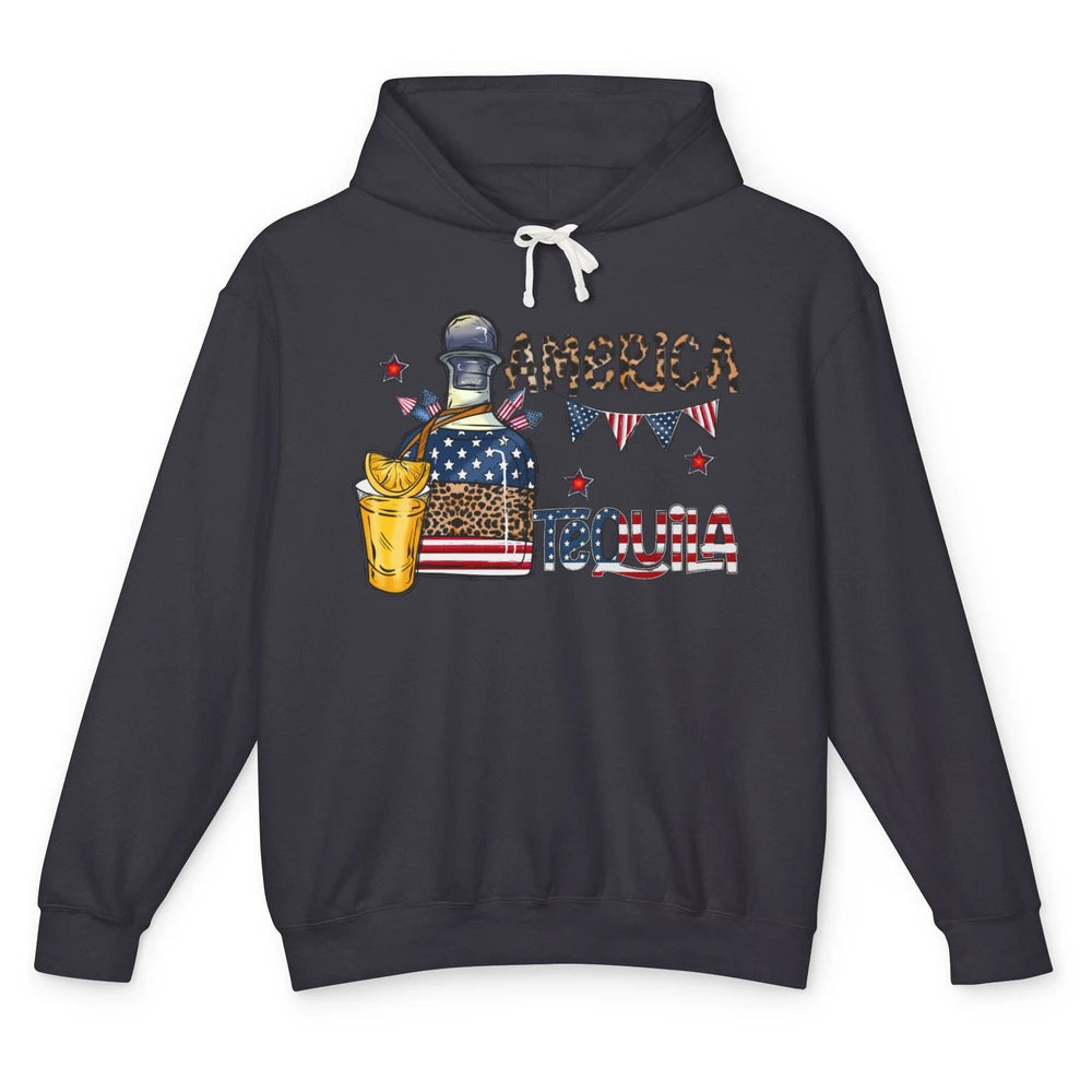 America Tequila Leopard Western Country 4th Of July Party Unisex Lightweight Hoodie