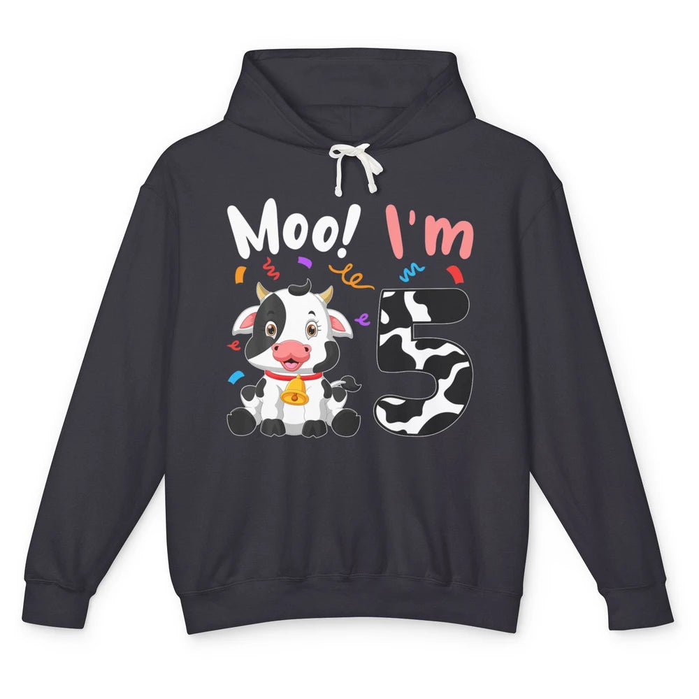 5th Birthday Moo Im 5 Cow Farm Animal Barnyard Family Party Unisex Lightweight Hoodie