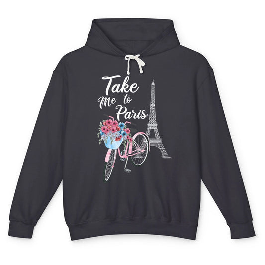 Take Me To Paris France Floral Minimal Eiffel Tower Travel Unisex Lightweight Hoodie