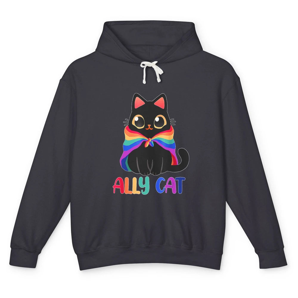 Funny Be Kind Ally Cat LGBT Awareness Pride Month Rainbow Unisex Lightweight Hoodie