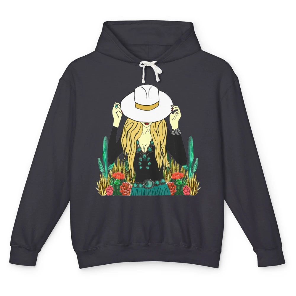 Desert Punchy Cowgirl Hat Western Country Cactus Howdy Retro Unisex Lightweight Hoodie