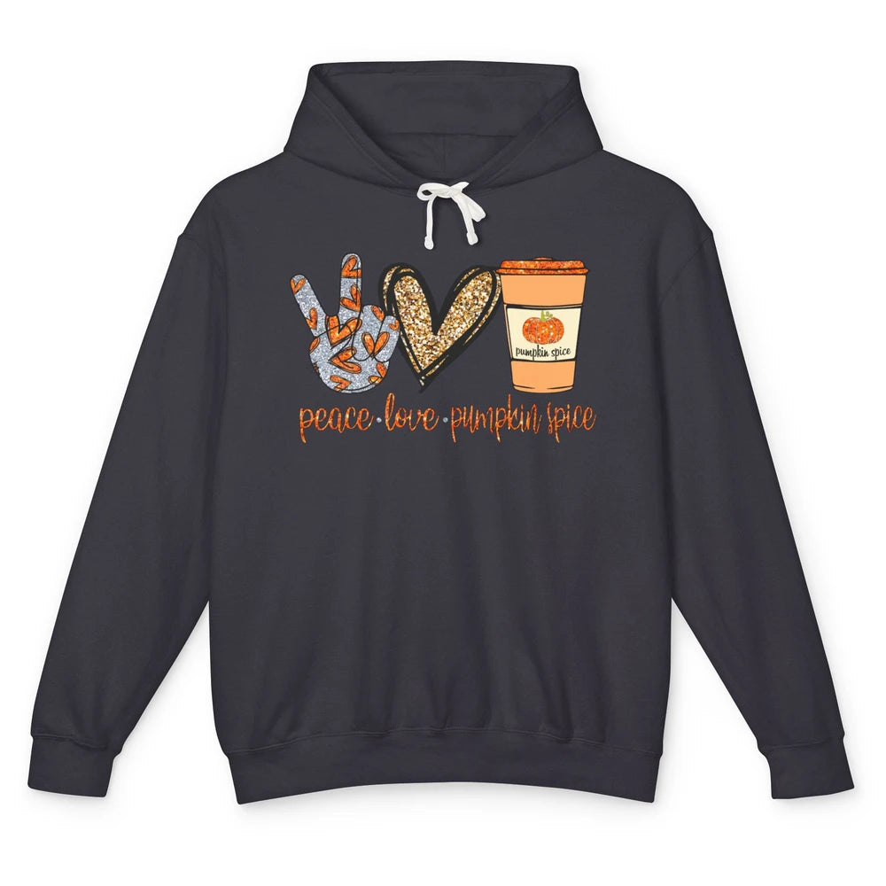 Peace Love Fall Pumpkin Spice Fall Halloween Thanksgiving Unisex Lightweight Hoodie