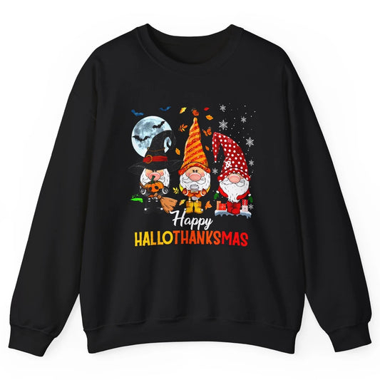 Funny Pumpkin Gnomes Hallo-thank-mas Thanksgiving Christmas Unisex Crewneck Sweatshirt