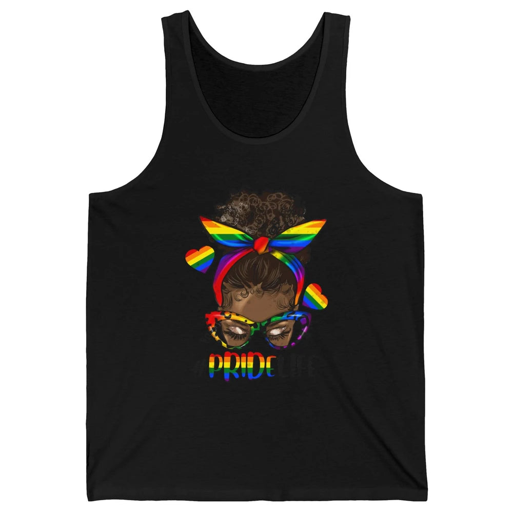 Black Melanin Messy Bun Rainbow Bandana Pride Life LGBTQ Unisex Jersey Tank