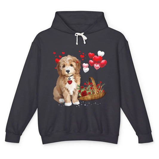 Valentine Goldendoodle Dog Valentine's Day Red Heart Couple Unisex Lightweight Hoodie